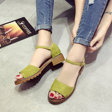 Load image into Gallery viewer, Summer Floral Sandals Fish Mouth Women Sandals Pu Suede Retro High Heels Square Heel Woman Buckle Shoe size 35-40