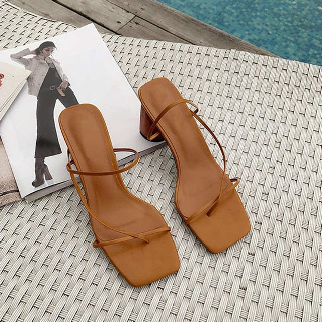 Women Summer Sandals 2019 High Heel Sandals Slippers Slip On Open Toe Sandals Casual Outdoor Slippers Narrow Band Slides