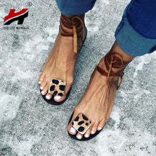 Load image into Gallery viewer, NAN JIU MOUNTAIN 2020 Summer Strap Sandals Women&#39;s Flats Open Toe Leopard Casual Shoes Rome Plus Size 35-43
