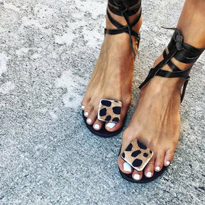 NAN JIU MOUNTAIN 2020 Summer Strap Sandals Women's Flats Open Toe Leopard Casual Shoes Rome Plus Size 35-43