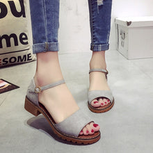 Load image into Gallery viewer, Summer Floral Sandals Fish Mouth Women Sandals Pu Suede Retro High Heels Square Heel Woman Buckle Shoe size 35-40
