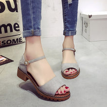 Load image into Gallery viewer, Summer Floral Sandals Fish Mouth Women Sandals Pu Suede Retro High Heels Square Heel Woman Buckle Shoe size 35-40
