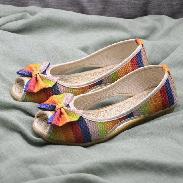 Women Flat Sandals 2019 Summer Shoes Woman Open Toe Fashion Canvas Flats Open Toe Non-Slip Sole Slip On Female Sandal Footwear